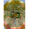 Image 2 : Northwood Green Carnival Glass Grape and Cable Ruffled Bowl