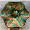 Image 1 : Fenton Green Carnival Glass Vintage Grape Large Master Berry Bowl - 1907