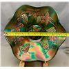 Image 3 : Fenton Green Carnival Glass Vintage Grape Large Master Berry Bowl - 1907
