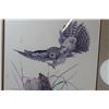 Image 2 : Framed Grey Screech Owl Print - 33.5"x26" - Rhea Smith, 1980 - Minor Damage on wood frame, as pictur
