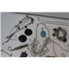 Image 5 : Lot of Assorted Jewelry: Western Silver Bracelet, Various Earrings, Drop Pendants, Necklaces