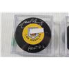 Image 2 : (3) Triple Crown Line L.A. Kings Autographed Hockey Pucks (Marcel Dione, Charlie Simmons, Dave Taylo