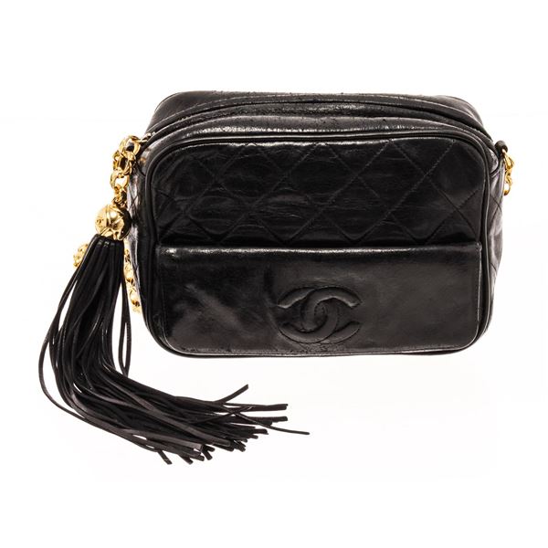 Chanel Black Lambskin Mini Tassel Camera Crossbody Bag