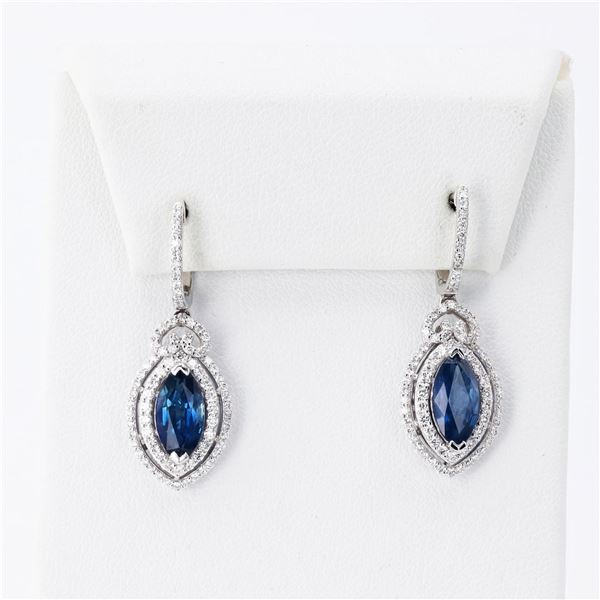 3.67 ctw Blue Sapphire and 0.93 ctw Diamond Platinum Earrings