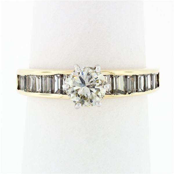 14k Gold 1.41 ctw Round Diamond Solitaire Channel Baguette Promise Engagement Ri