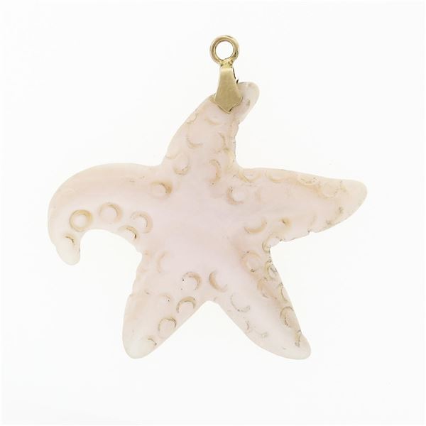 Vintage 14k Gold Bail Carved Mother of Pearl Starfish Collectible Charm Pendant