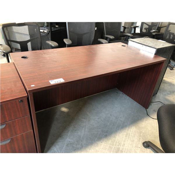 MAHOGANY 60 X30  TABLE, 3 DRAWER PEDESTAL AND 2 DRAWER LATERAL FILE CABINET