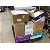 Image 2 : PALLET OF OFFICE SUPPLIES INCLUDING 4 CLEAR CONTAINERS, PRINTING PAPER, 33' HDMI CABLE BOX OF LED