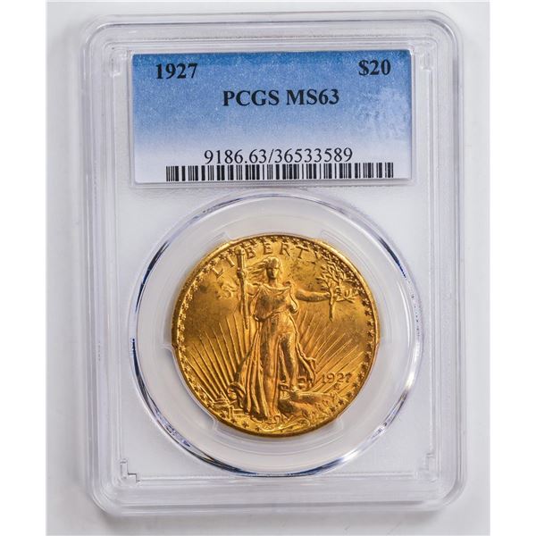 1927 $20 Double Eagle Gold Coin PCGS MS63