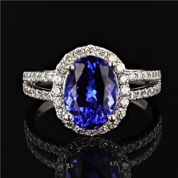 3.16 ctw Tanzanite and 0.65 ctw Diamond Platinum Ring