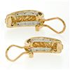 Image 4 : 14K TT Gold Dual Row Pave Diamond & Ribbed Matte Finished Center Huggie Earrings