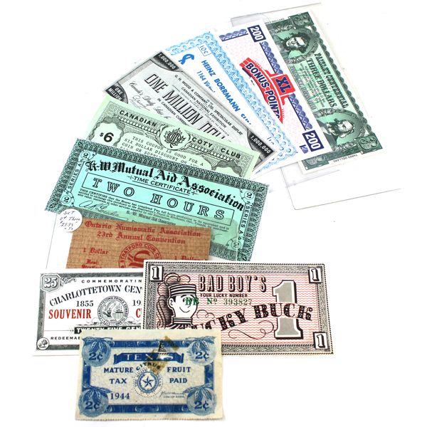 Lot of 10x Various Novelty Scrip Notes and Souvenir Currency. 