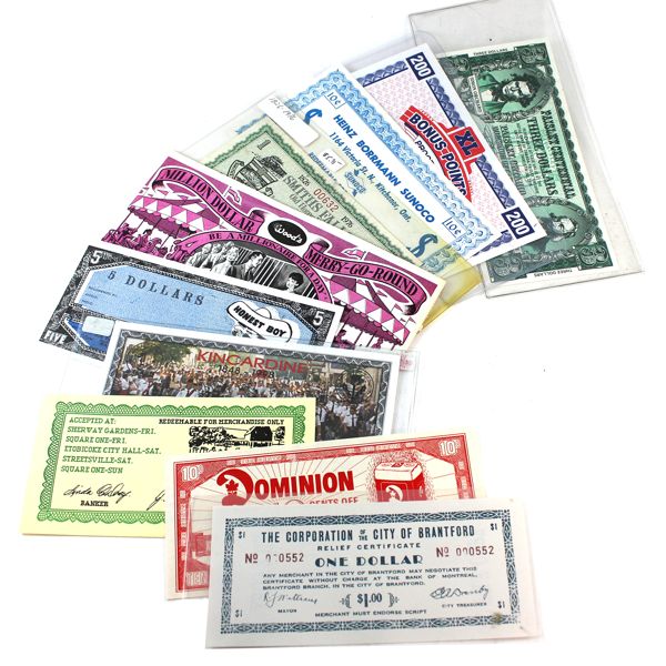 Lot of 10x Various Novelty Scrip Notes and Souvenir Currency. 