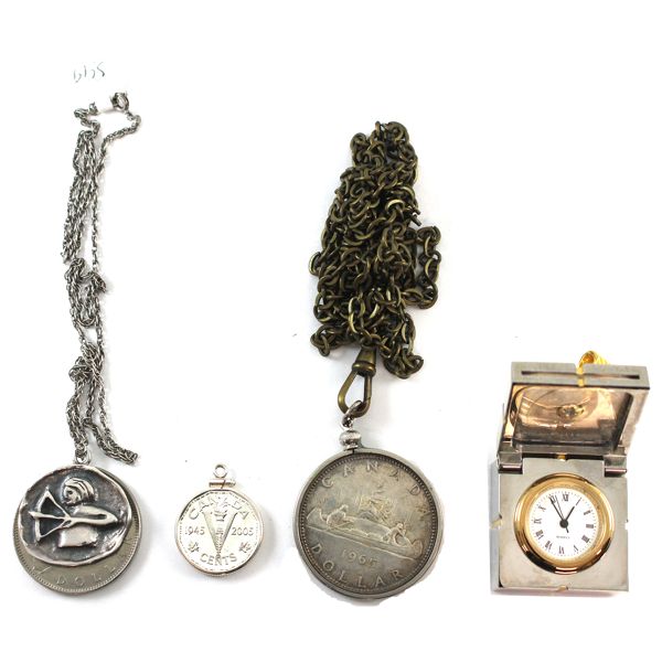 Lot of 4x Assorted Custom Canadian Coins Jewelry and Small Box Clock