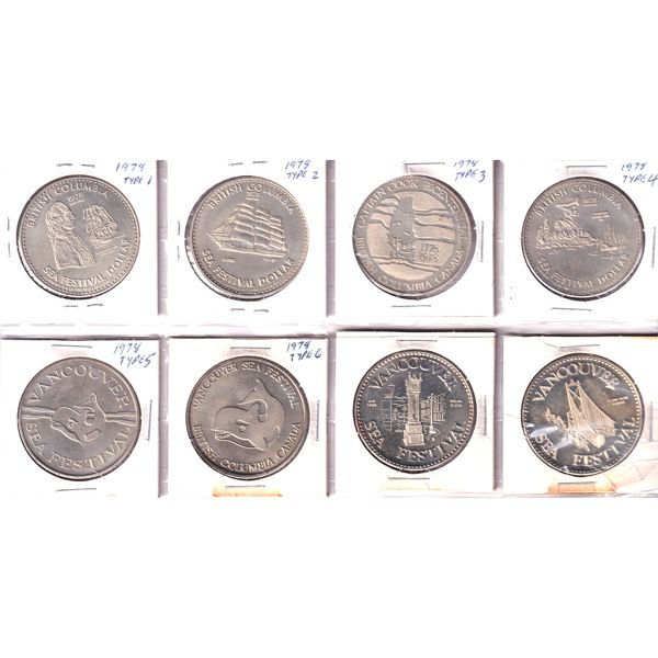Scarce! 8x British Columbia 1978 Sea Festival Dollar Trade Tokens. 