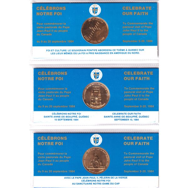 Rare! 1984 Canada Papal Visit of 15 Gold Medal Set in Binder with Certificate of Authenticity. 