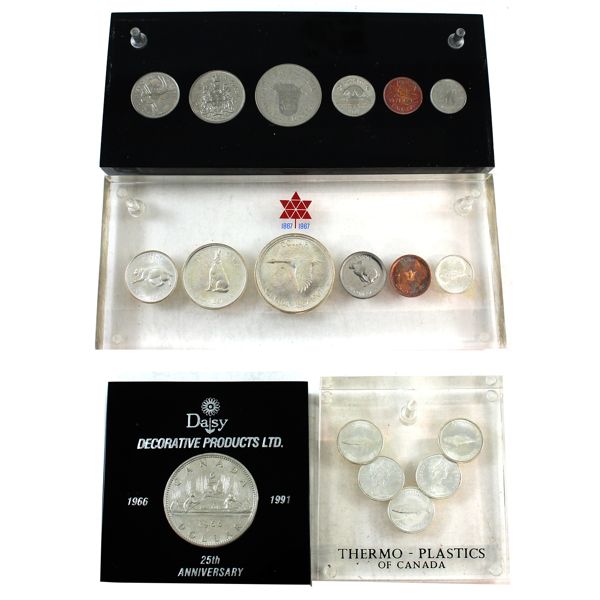 Lot of 4x Lucite Acrylic With Various Enclosed Canadian Coins. 