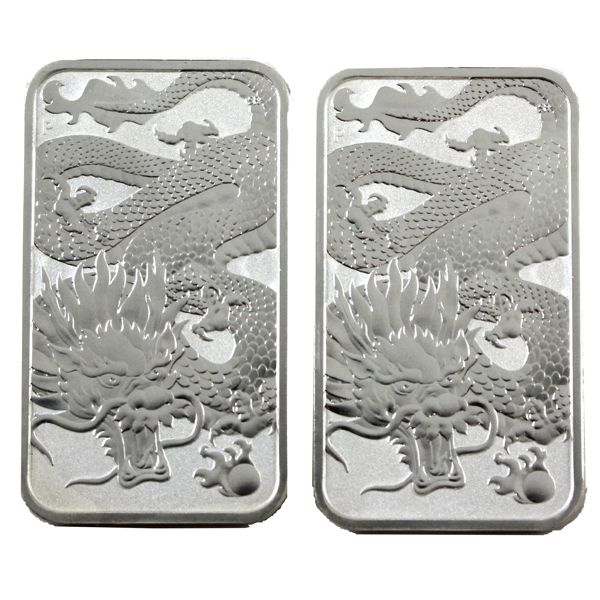 2x1oz Australia 2022 .9999 Fine Silver Dragon Bar. 2pcs. (Tax Exempt) 