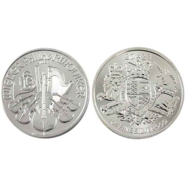 2x 1oz 2023 Austria Republik & Great Britain .999 Fine Silver Coins. 2pcs. (Tax Exempt)