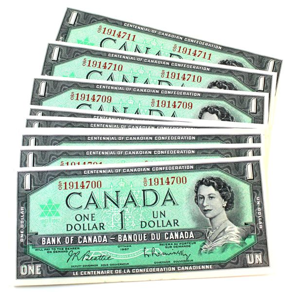 BC-45b 1967 $1 Beattie-Rasminsky Notes in Sequence INCLUDES: SN: S/O1914700-S/O1914711. 12pcs. 