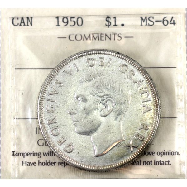 Silver $1 1950 ICCS MS64