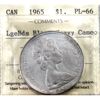 Image 1 : Silver $1 1965 LgeBds Blt 5 ICCS PL66 Heavy Cameo