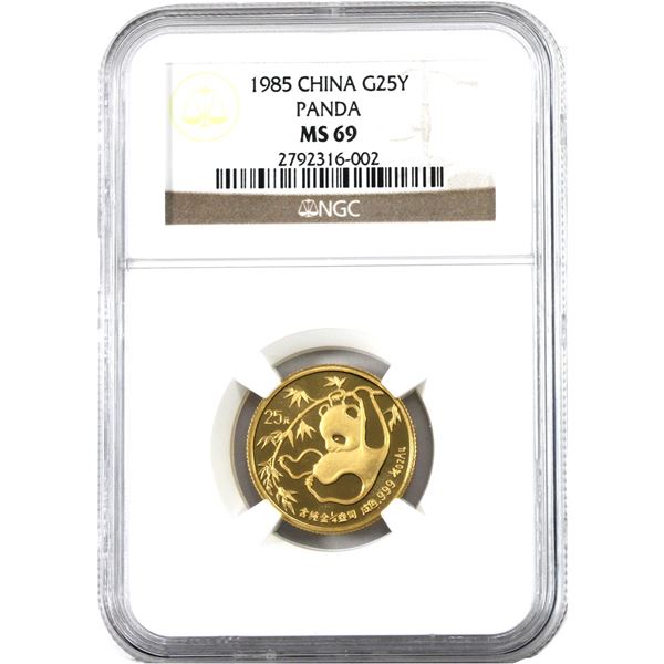China Gold 1985 25 Yuan Panda NGC MS69 (Tax Exempt)