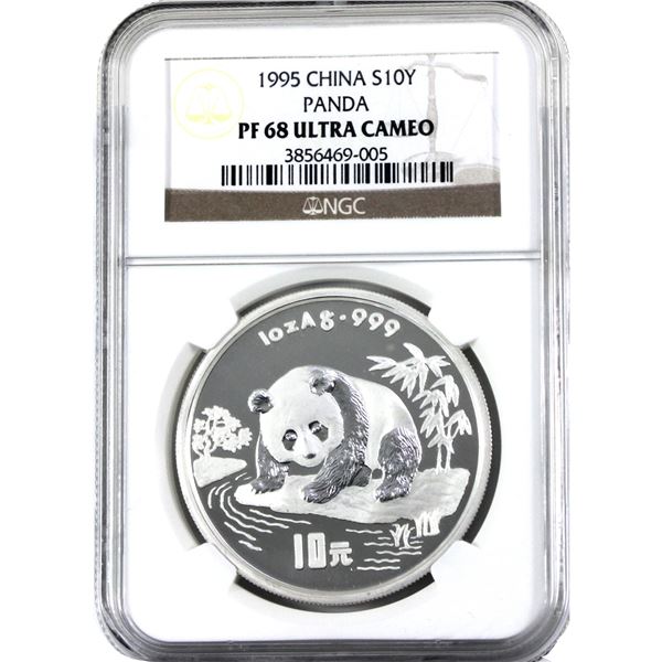 China Silver 1995 10 Yuan Panda NGC PF68 Ultra Cameo (Tax Exempt)