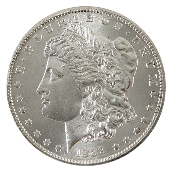 USA Silver 1889-S Morgan Dollar Choice BU. Blast white with exception eye appeal. 