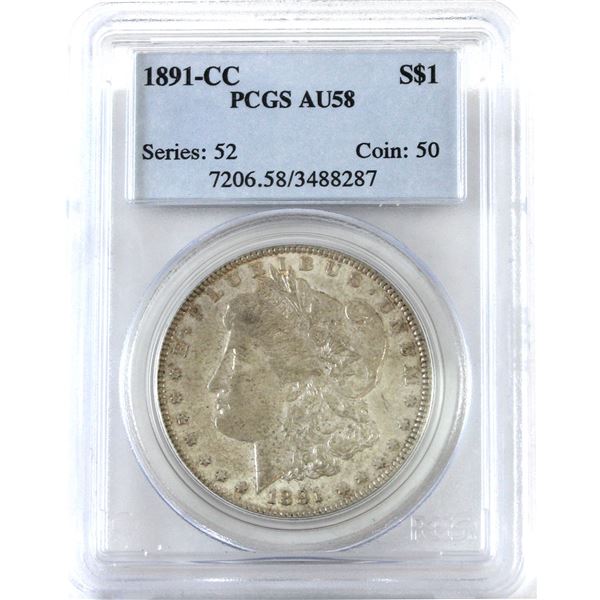 USA Silver 1891-CC Morgan Dollar PCGS AU58