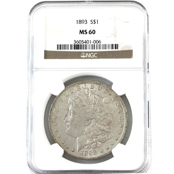 USA Silver 1893 Morgan Dollar NGC MS60