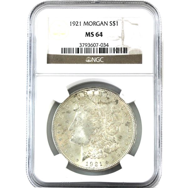 USA Silver 1921 Morgan Dollar NGC MS64