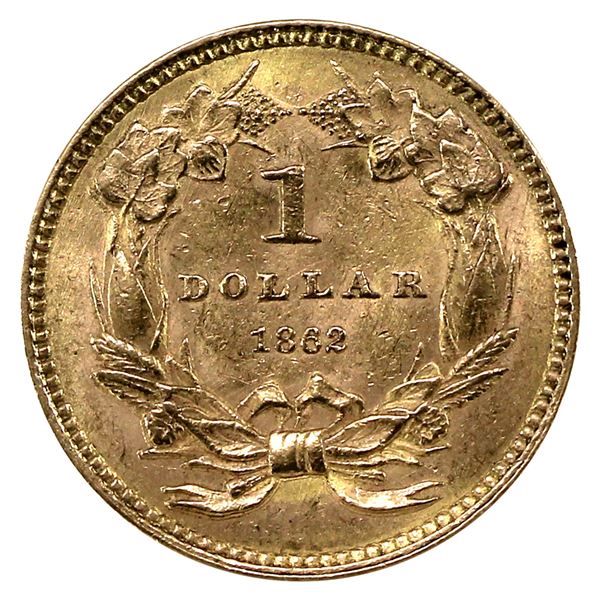 USA Gold 1862 Dollar Indian Princess Head, Large Head AU-UNC