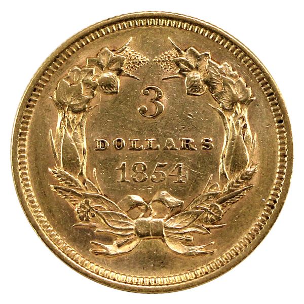 USA Gold 1854 $3 Indian Princess Head EF-AU