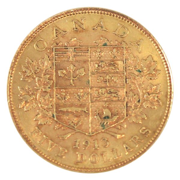 1913 Gold $5 EF-AU (spots)