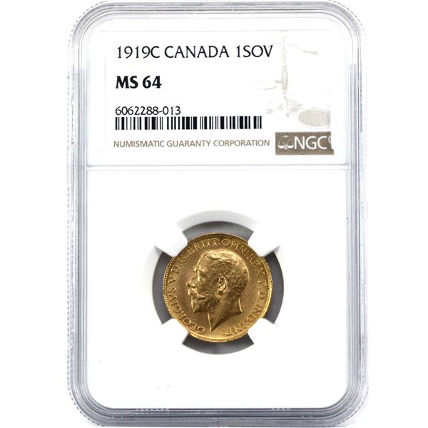 1919C Gold Sovereign NGC MS64. A Very Sharp Coin with Strong Strike Details