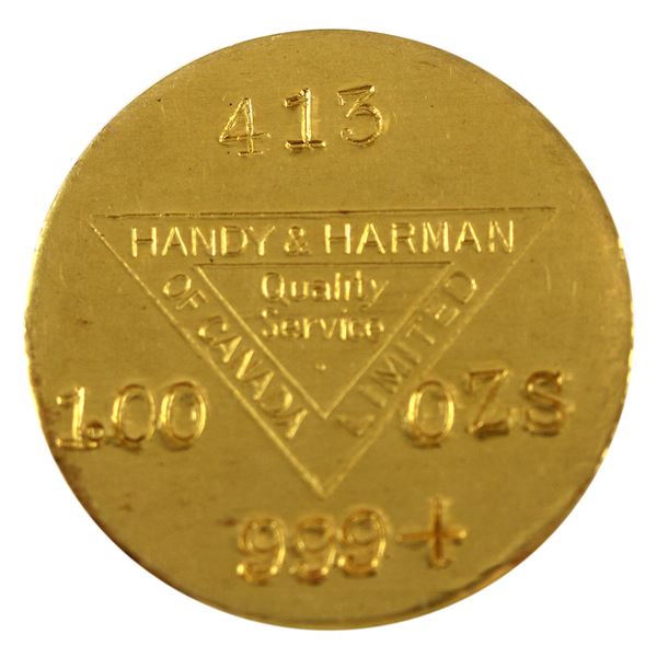 1oz Gold Handy & Harman of Canada Limited Vintage  .999+  Gold Round SN: 413. (Tax Exempt) 