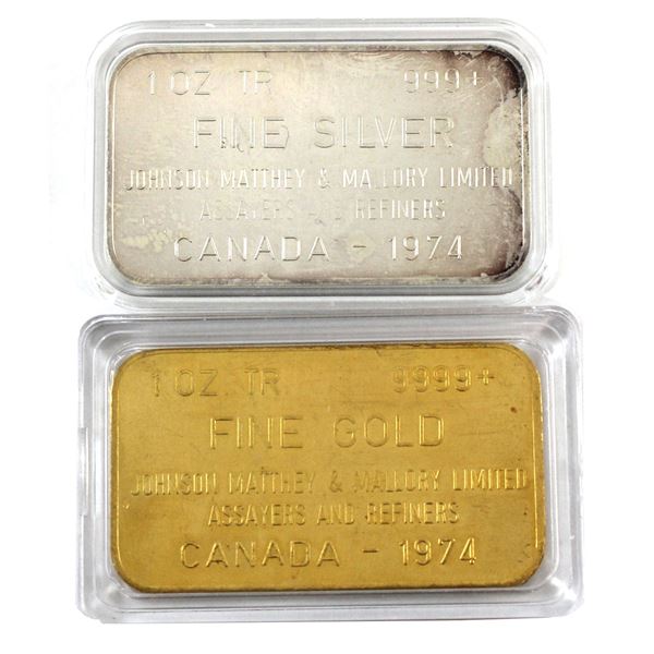 1oz Gold/Silver JM & M Limited Assayer and Refiners CANADA-1974 Bars. 2pcs. (Tax Exempt) 