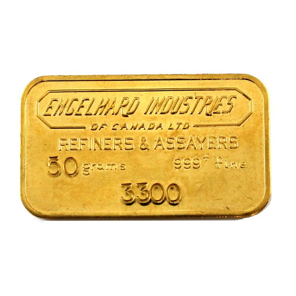 50g Gold Engelhard Industries of Canada Vintage 999+ Fine Gold Bar. *SCARCE* (Tax Exempt) 