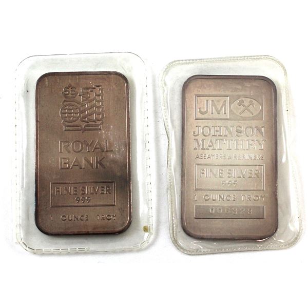 2x 1oz Johnson Matthey Silver Bars. TD & Scarce Royal Bank Designs. 2pcs. (Tax Exempt) 