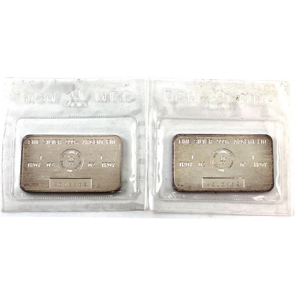 2x 1oz Royal Canadian Mint Vintage Original Sealed Silver Bars. 2pcs. (Tax Exempt)