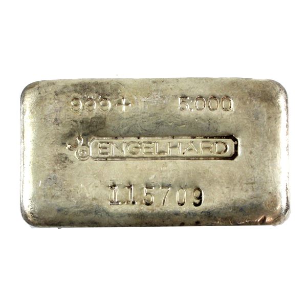 5oz Engelhard Vintage Mid Hallmark Cast Finish 999+ Fine Silver Bar (Tax Exempt)
