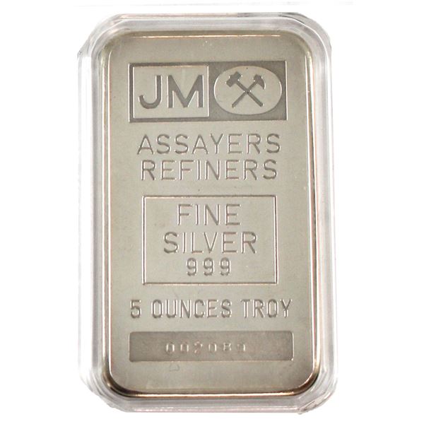 5oz Johnson Matthey United States Issued Silver Bar Blank Back Variety SN: 002089 (Tax Exempt) 