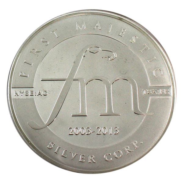 10oz First Majestic Silver Corp 2003-2013 10 Year Anniversary .999 Silver Round (Tax Exempt)