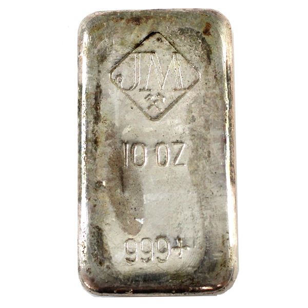 10oz Scarce Johnson Matthey Old Pour Cast Finish 999+ Fine Silver Bar. <2000 Mintage! (Tax Exempt)