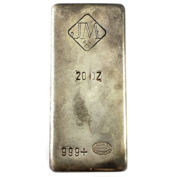 20oz Johnson Matthey Old Pour Cast Finish 999+ Fine Silver Bar. *Scarce* <2000 Mintage! (Tax Exempt)