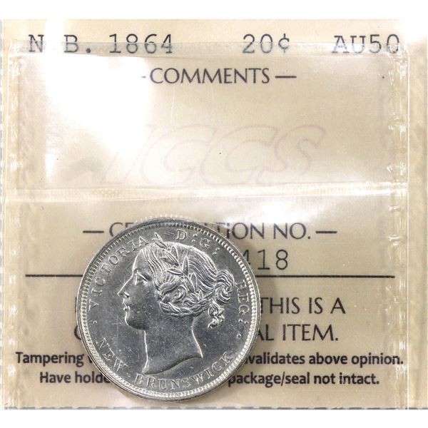 New Brunswick 20-cent 1864 ICCS AU50