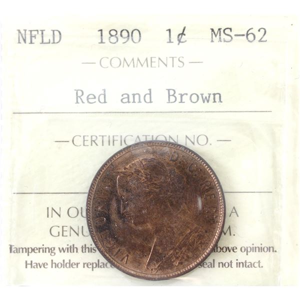 Newfoundland 1-cent 1890  ICCS MS62 Red & Brown