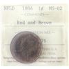 Image 1 : Newfoundland 1-cent 1894 ICCS MS62 Red & Brown 