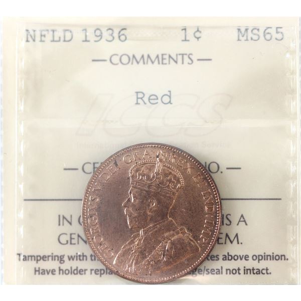 Newfoundland 1-cent 1936 ICCS MS65 Red